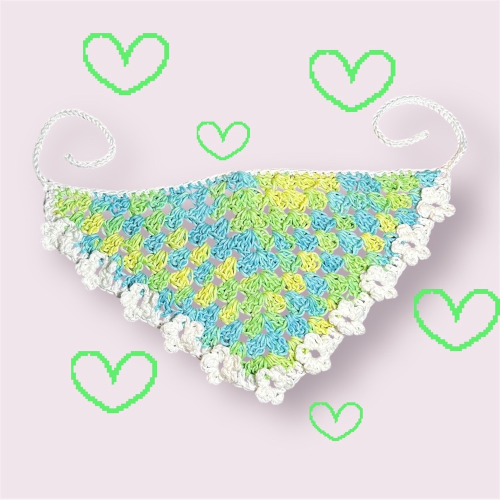 Green and Blue Lace Floral Trimmed Bandana Accessory